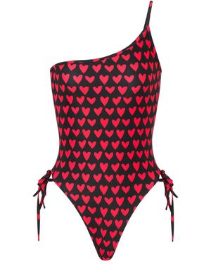 Moschino One-Shoulder-Badeanzug Mit Herz-Print - Rot