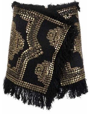 Balmain All Over Studded Embroidered Tweed Skirt - Black