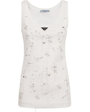 Prada Embellished Vest - White