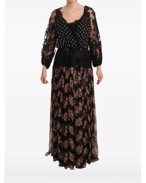 Dolce & Gabbana Lace-Panelled Floral-Print Maxi Dress - Black