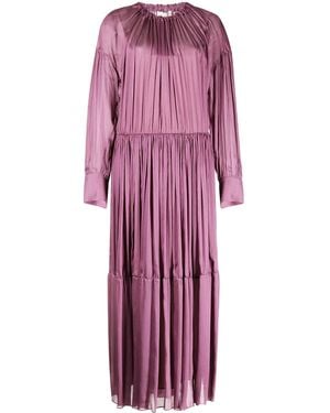 Vince Shirred-Neck Long-Sleeved Dress - Purple