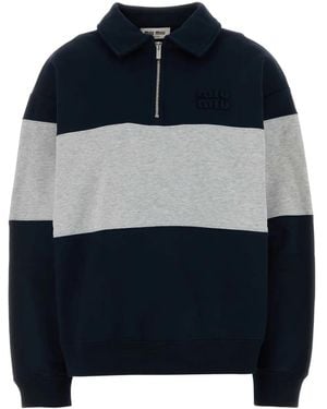 Miu Miu Colour-Blocked Zip-Neck Polo Top - Blue