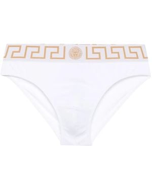 Versace グレカ ボーダー トランクス水着 - ホワイト