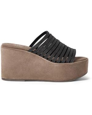 Brunello Cucinelli Suede Wedges With Precious Straps - Brown