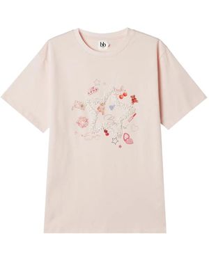 B+ AB Graphic-Print Bouclé-Appliqué T-Shirt - Pink