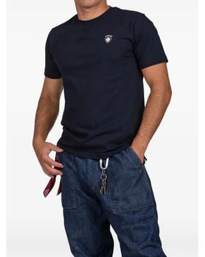 PODHIO Logo-Patch Crew-Neck T-Shirt - Blue