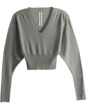 Rick Owens V-Neck Ribbed-Knit Sweater - Grey