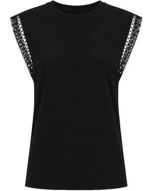 Twinset Camiseta Bordada Con Ribete De Encaje - Negro