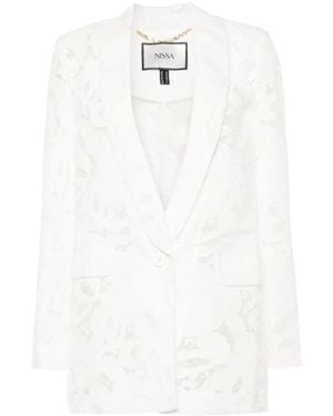 Nissa Single-Breasted Floral-Embroidered Blazer - White