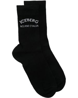 Iceberg Intarsia Knit-Logo Socks - Black