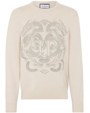 Philipp Plein Dragon-Graphic Round-Neck Jumper - White