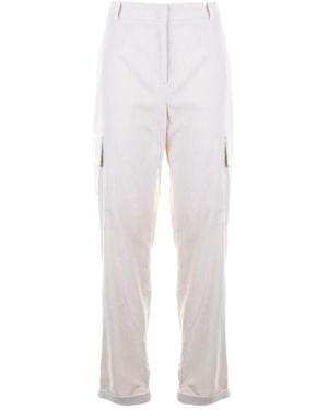 Eleventy Pinstriped Cargo-Pockets Trousers - White
