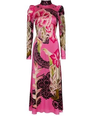 Temperley London Cici Floral-lace Print Tie-neck Midi Dress - レッド