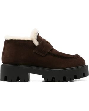 Prada Bottines Stride En Daim À Finitions En Peau Lainée - Noir