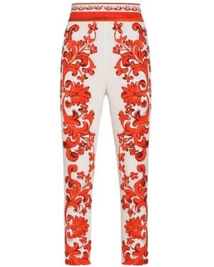 Dolce & Gabbana Majolica-Print Charmeuse Leggings - Red