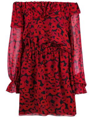 Saint Laurent Poppy Print Dress - Red