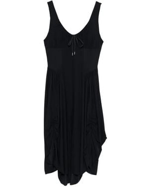 High Tie Asymmetric Midi Dress - Black