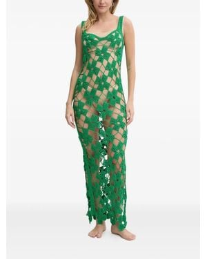 Paramidonna Flower-Crochet Midi Beach Dress - Green