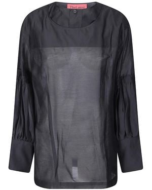 Thelatest Sheer Puff-Sleeve Blouse - Black