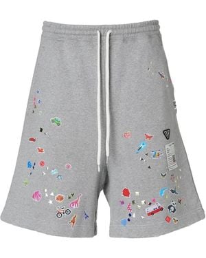 Maison Mihara Yasuhiro Kids-Sticker Printed Sweat Shorts - Grey