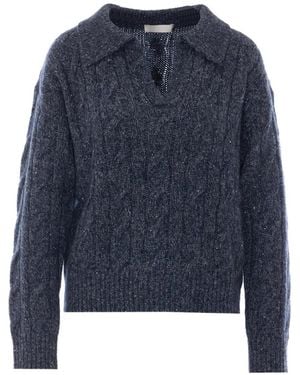ELEH Sequin-Embellished V-Neck Jumper - Blue