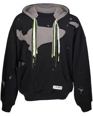 Mostly Heard Rarely Seen Layered Distressed Cotton Hoodie - Black