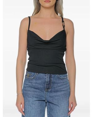 Just Cavalli Cowl-Neck Logo-Plaque Top - Black