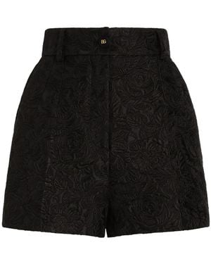 Dolce & Gabbana Quilted Floral Jacquard Shorts With Dg Logo - Black