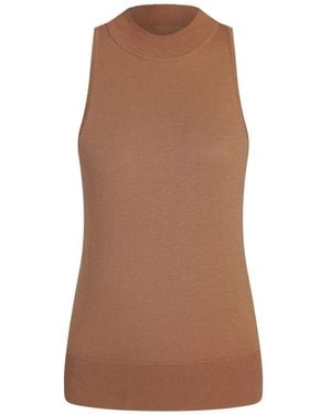 12 STOREEZ Mawata Mouwloze Top Met Geribbelde Afwerking - Bruin