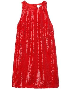 MSGM Halterneck Sequin Mini Dress With Side Pockets - Red