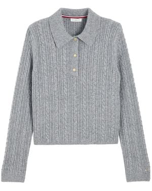 Tommy Hilfiger Cable-Knit Polo-Collar Jumper - Grey
