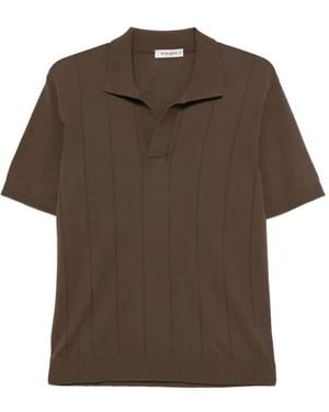 Kangra Pointelle-Knit Polo-Collar T-Shirt - Brown