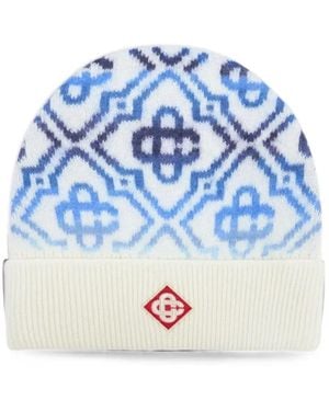 CASABLANCA Monogram-Print Beanie Hat - Blue