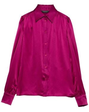 Balenciaga Puffed-Shoulder Silk Shirt - Pink