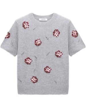 Dorothee Schumacher Blooming Statements Floral-Motif Distressed T-Shirt - Grijs