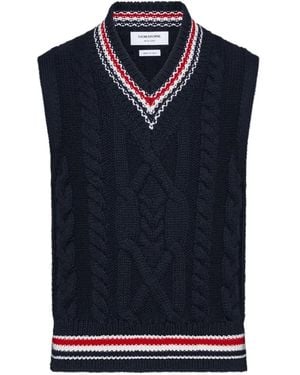 Thom Browne Aran Cable Stitch Merino Wool Vest - Blue