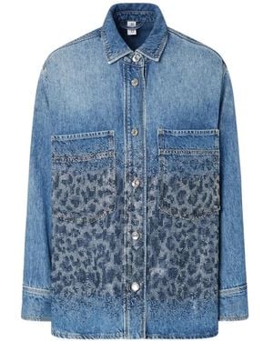 Liu Jo Denim Overshirt With Animal Print Rhinestones - Blue