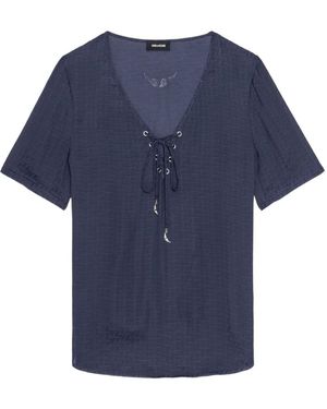 Zadig & Voltaire Lace-Up V-Neck T-Shirt - Blue