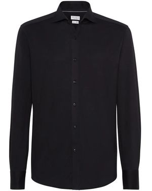 Brunello Cucinelli Spread-Collar Cotton Shirt - Blue