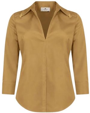 Elisabetta Franchi Cut-Out Logo-Charm Blouse - Brown