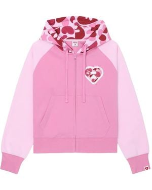 AAPE BY A BATHING AP Heart-Patch Camo-Print Hoodie - Pink