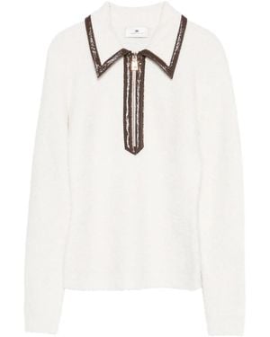Elisabetta Franchi Zip-Front Collar Sweater - White