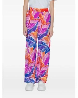 Vila Leaf-Print Wide-Leg Pants - White