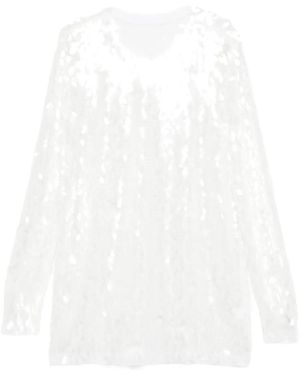 Norma Kamali Robe Courte À Col Ras Du Cou Et Sequins - Blanc