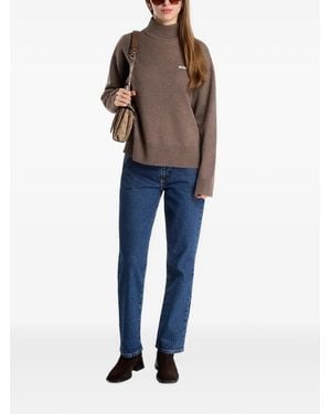 Guess Jacquard High-Neck Jumper - Brown