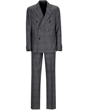 Lardini Double-Breasted Checked Suit - Grey