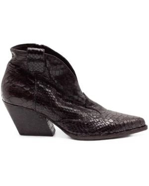 Elena Iachi Reptile-Print Leather Ankle Boots - Black