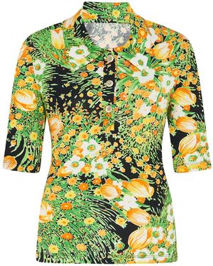 Rosetta Getty Floral-Print Polo Top - Green