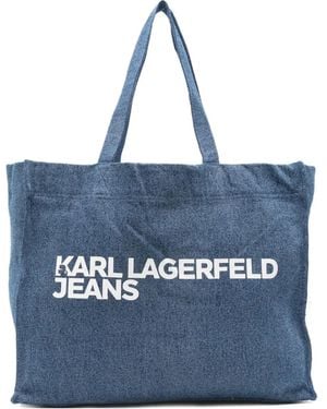 Karl Lagerfeld Borsa Tote Denim Con Stampa - Blu