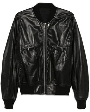 Rick Owens Leather Bomber Jacket - Black